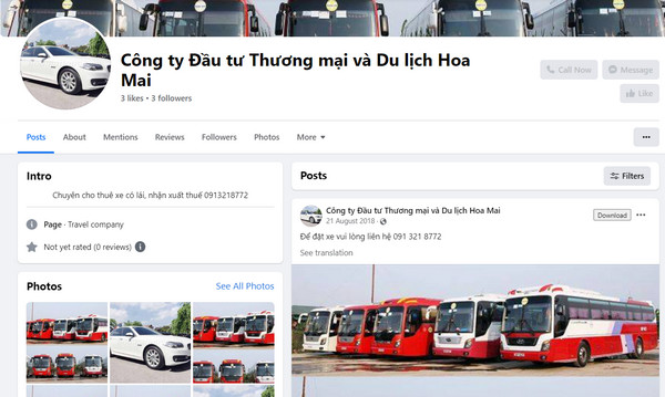 Fanpage Facebook của công ty Hoa Mai 