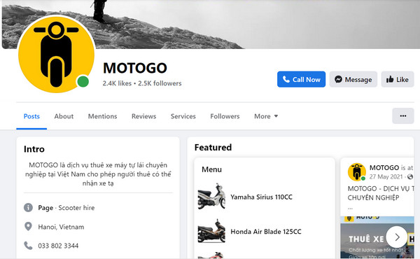 Fanpage Facebook của MOTOGO