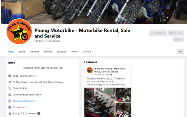 Fanpage Facebook của Phùng Motorbike 