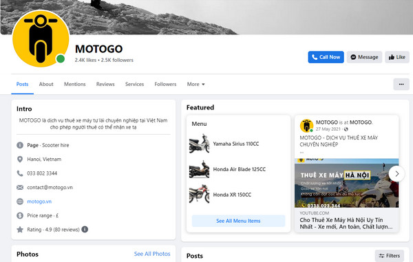 Fanpage Facebook của MOTOGO 