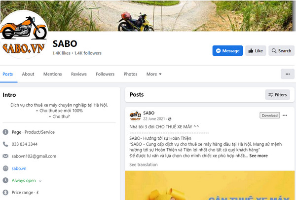 Fanpage Facebook của SaBo