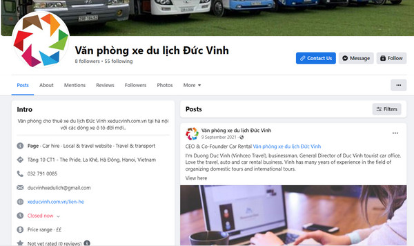 Fanpage Facebook của công ty Đức Vinh