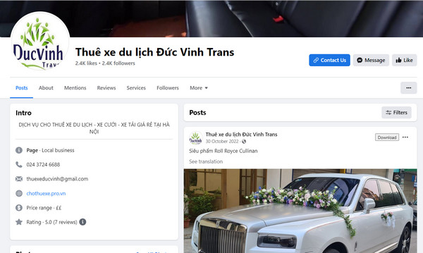 Fanpage Facebook của công ty Đức Vinh 
