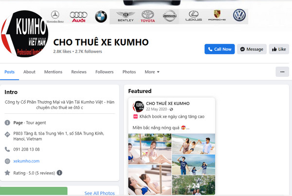 Fanpage Facebook của Công ty cổ phần thương mại và vận tải KumHo Việt Hàn
