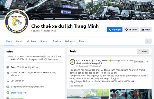 Fanpage Facebook của Công ty TNHH Thương mại và Dịch vụ Trang Minh