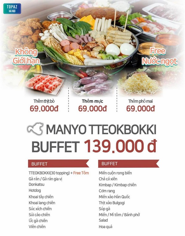 Manyo Tteokbokki có đa dạng các món ăn