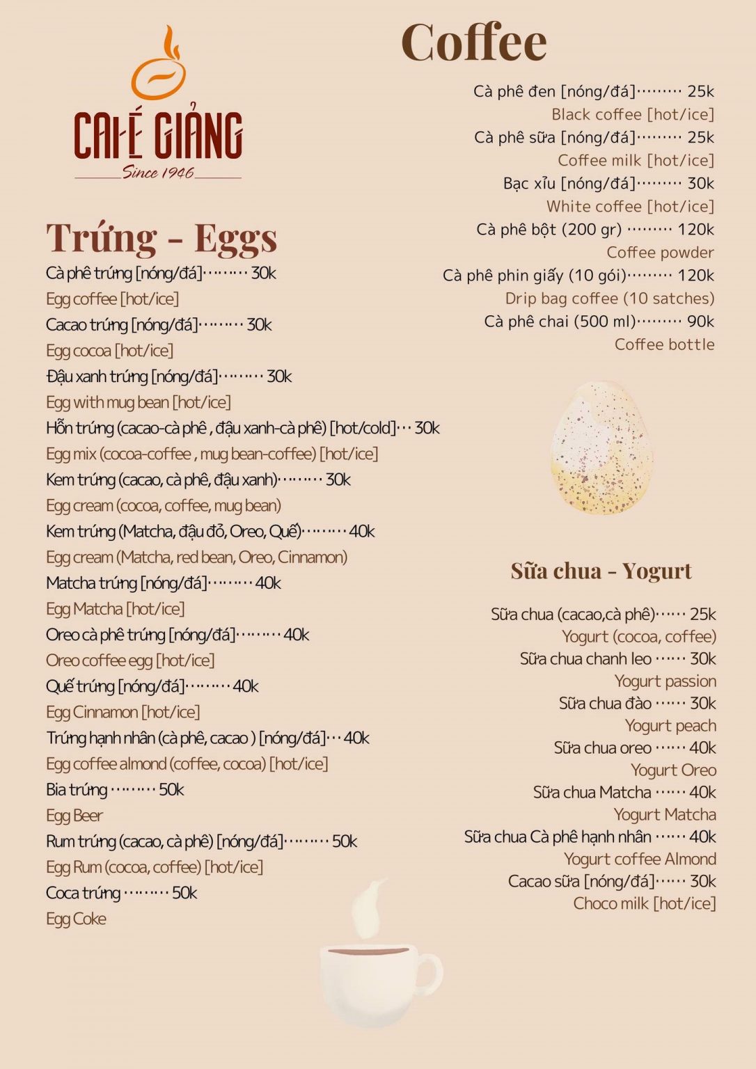 menu Cà Phê Giảng