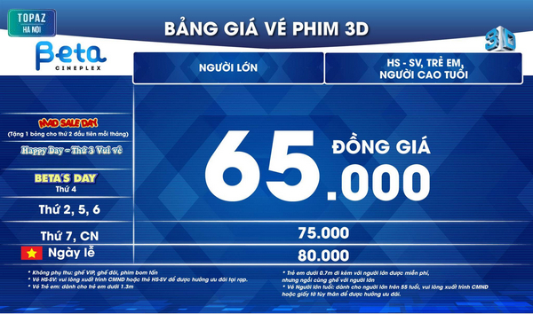 Giá xe phim 3D tại Beta Hà Nội 