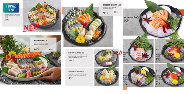 Meu đa dạng các món Sashimi tại nhà hàng Lets Sushi nổi tiếng nhất Hà Nội 