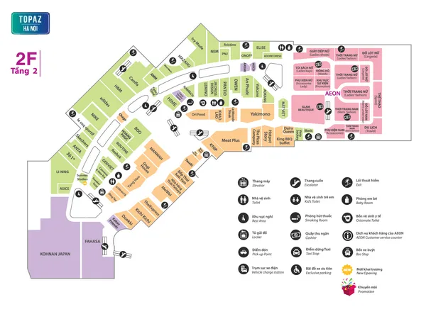 Bản đồ tầng 2 tại AEON Mall Hà Đông