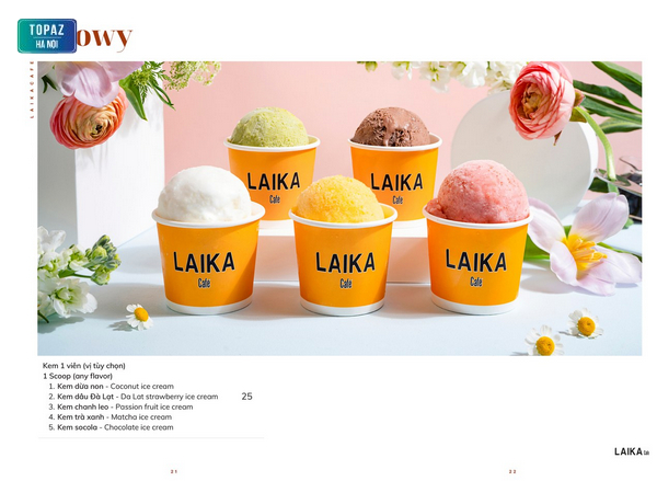 Menu các loại kem mới nhất Laika Cafe