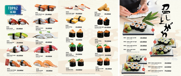 Thực đơn đa dạng các loại sushi tại Nama Sushi 