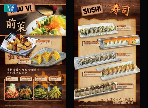 Menu khai vị và sushi trong gói buffet 459.000 đồng tại Shogun