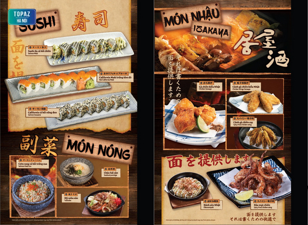 Menu các món Sushi trong gói buffet 379.000 đồng ở Shogun