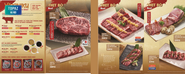 Menu các loại thịt bò tại Sumo BBQ 