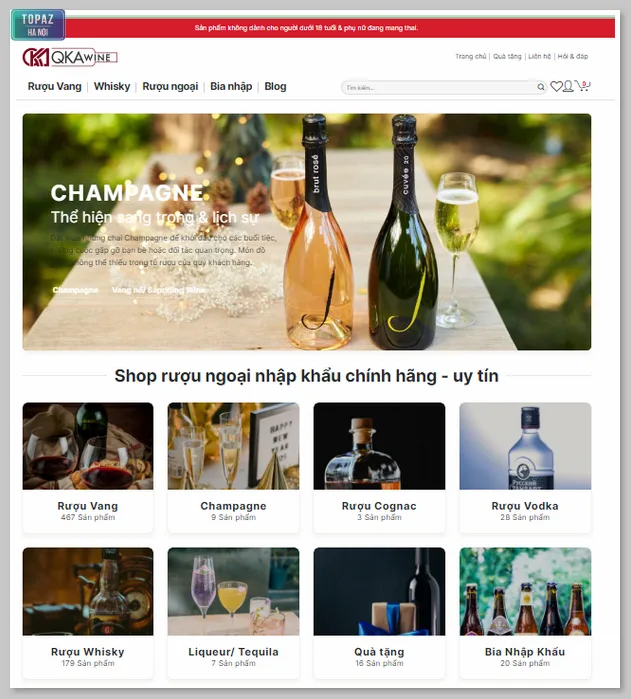 Hình ảnh trang web chính thức của Cửa hàng rượu QKAWine tại Hà Nội 