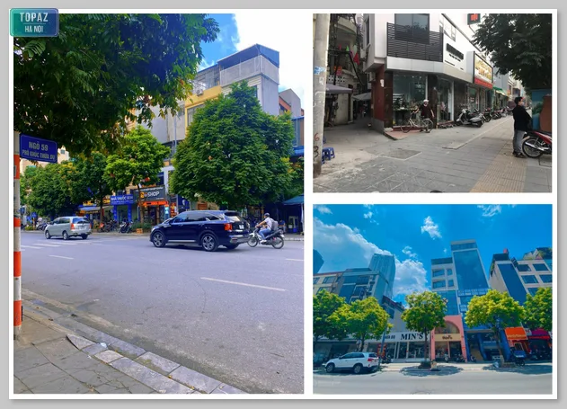 Dọc hai bên phố Khúc Thừa Dụ là những tòa nhà, văn phòng hiện đại