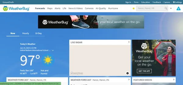 Trang web weather.com có giao diện đẹp mắt và cập nhật tin tức mỗi ngày 