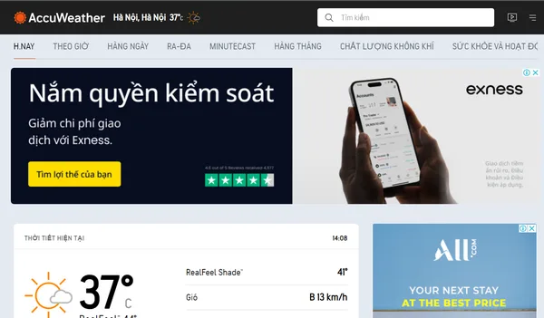 Giao diện trang web AccuWeather đơn giản, dễ sử dụng 