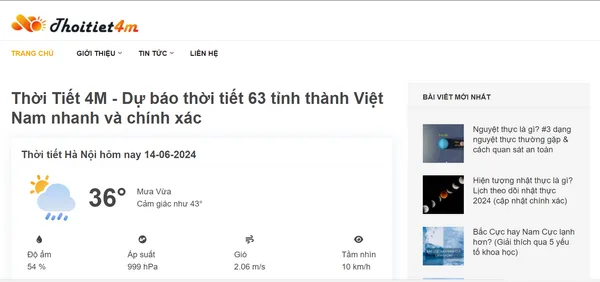Giao diện website thời tiết 4m