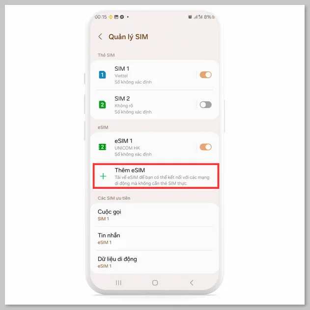 Hướng dẫn cài đặt eSIM trên thiết bị Android