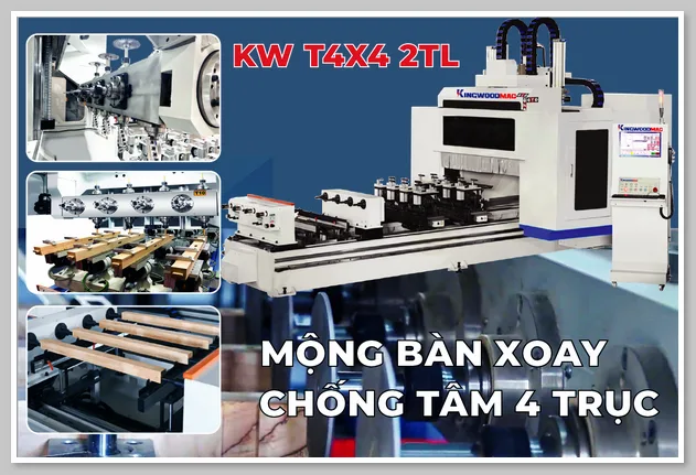 Máy Phay CNC 4 Trục 16 Dao 2 Bàn Chống Tâm Xoay 360 độ KW 2T16S D1200