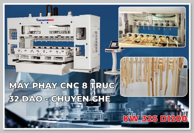 Máy Phay CNC 8 Trục 32 Dao Chuyên Làm Chân Ghế KW 32S D1200